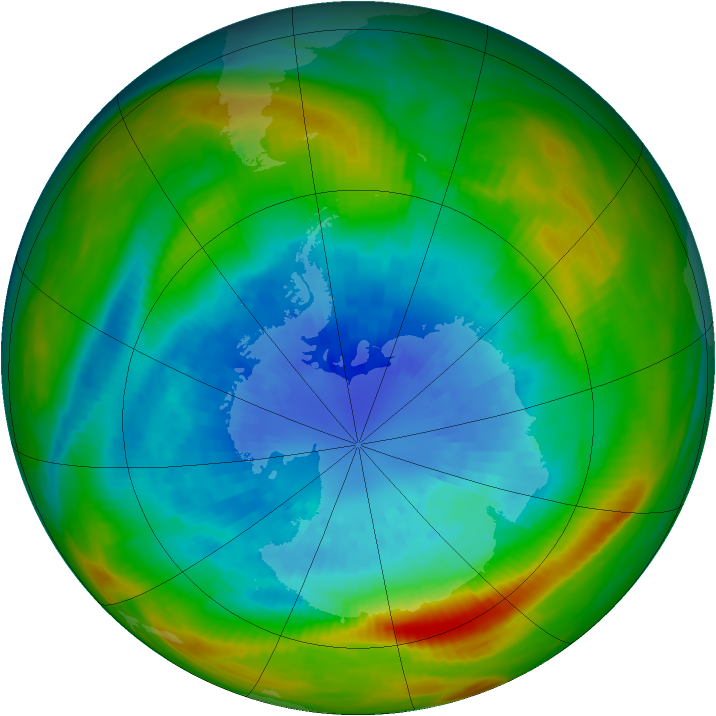 Antarctic ozone map for 14 September 1982
